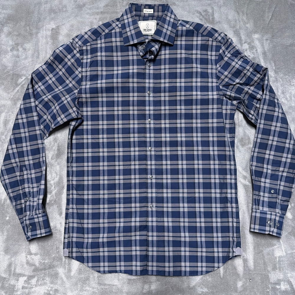 Todd Snyder Dress Shirt Mens 15.5 34/35 Blue Plaid Cotton Melange Yarns Business
